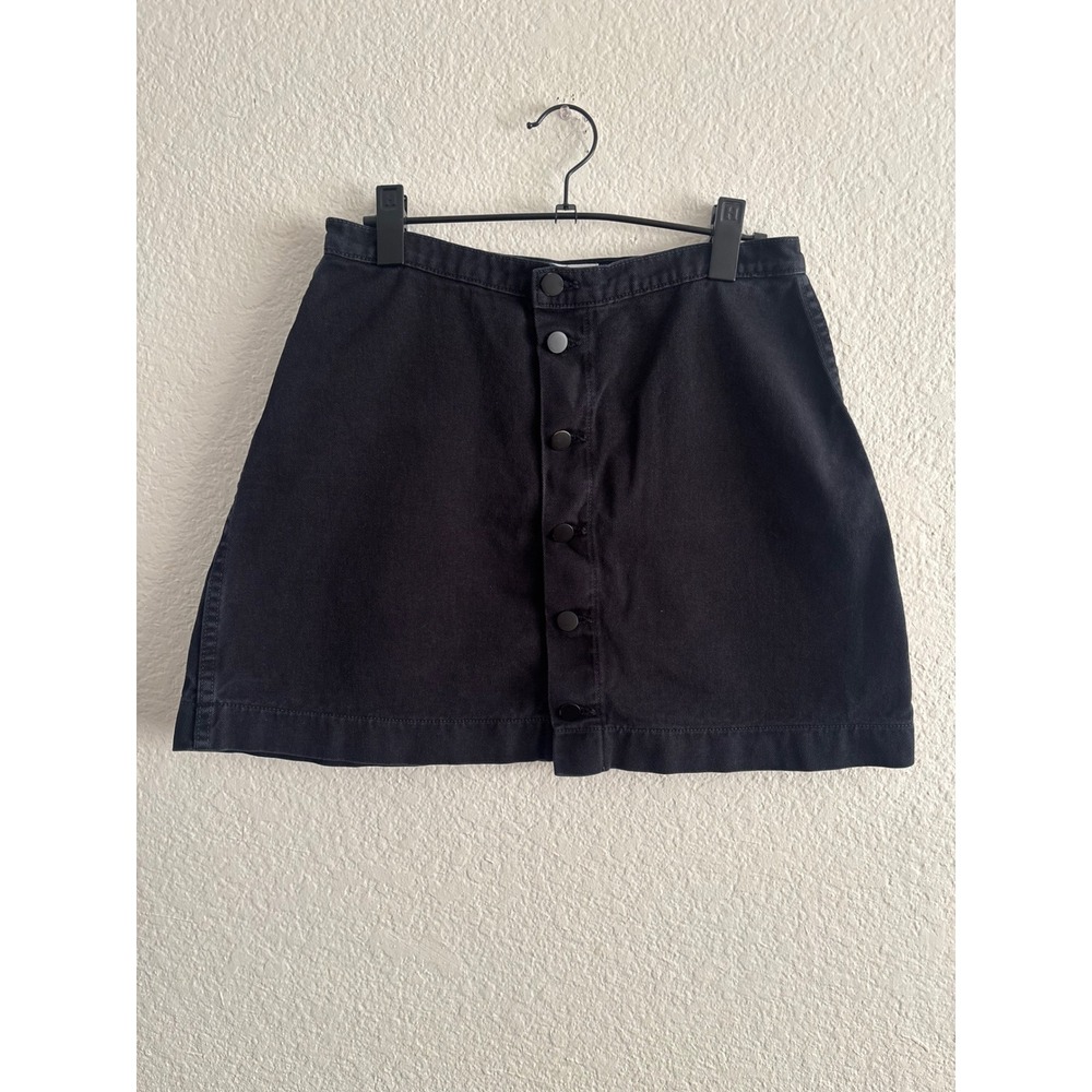American Apparel Button Front Denim Mini Skirt Size L Jet Black  USA Made